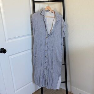 Elegant Striped Blue Midi Dress